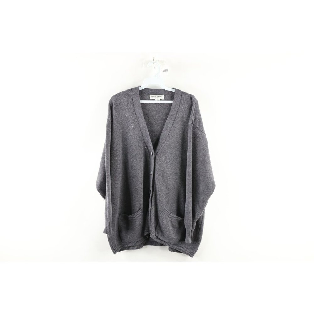 Vintage 90s Grunge Womens Large Blank Knit Kurt Cobain Cardigan Sweater Gray